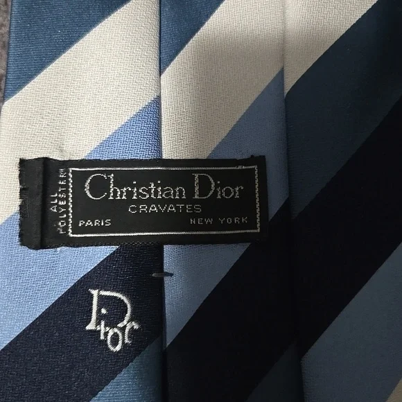 Dior Navy and Light Blue Diagonal Striped Tie - Picture 2 of 4